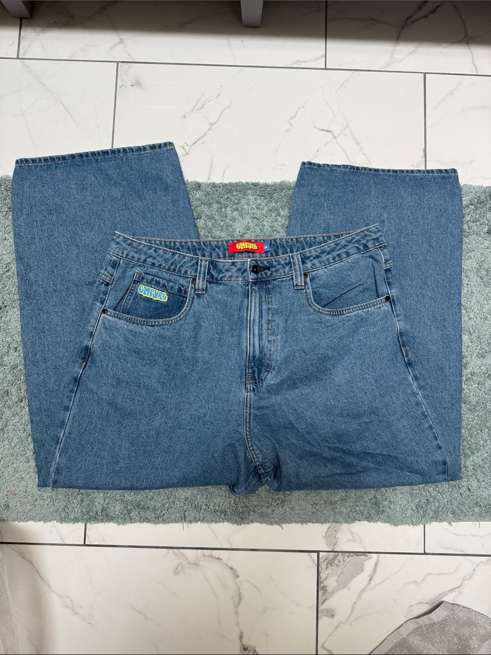 Empyre Unwind Men's Blue Ultra Wide Relaxed Denim Jeans - Picture 2 of 4